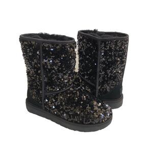 Ugg short classic emu boot- sheepskin black sequin bling sz 9 women 1130650